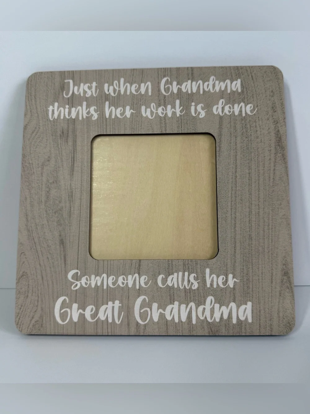 Great Grandma Wood Grain Picture Frame Sentiment Gift New Baby Reveal 8x8